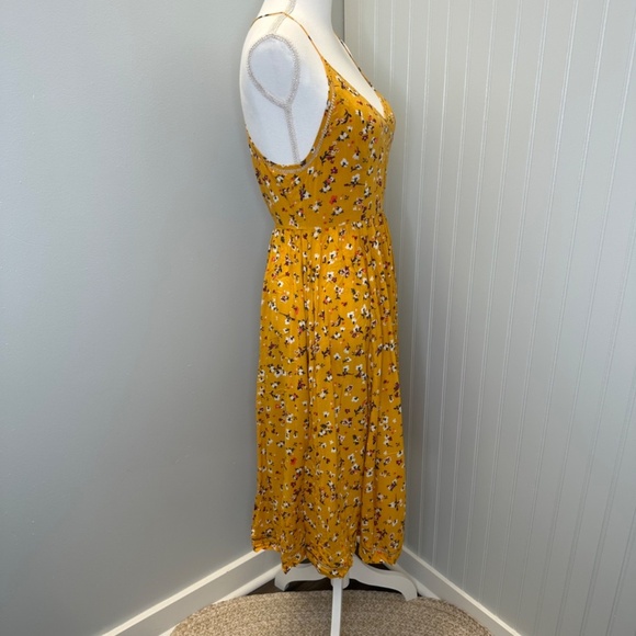 Cooperative Cindy Mustard Yellow Floral Midi Dress with Open Back size:4 - Picture 3 of 11